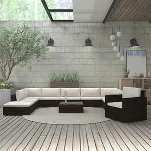 Set Divani da Giardino 11 pz con Cuscini in Polyrattan Marrone 46789