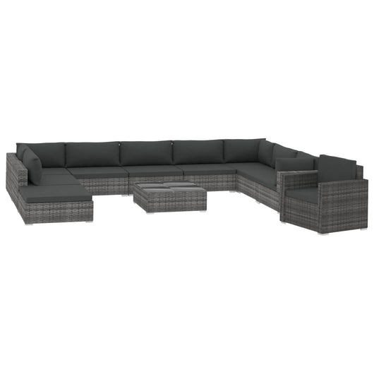 Set Divani da Giardino 11 pz con Cuscini in Polyrattan Grigio 46791