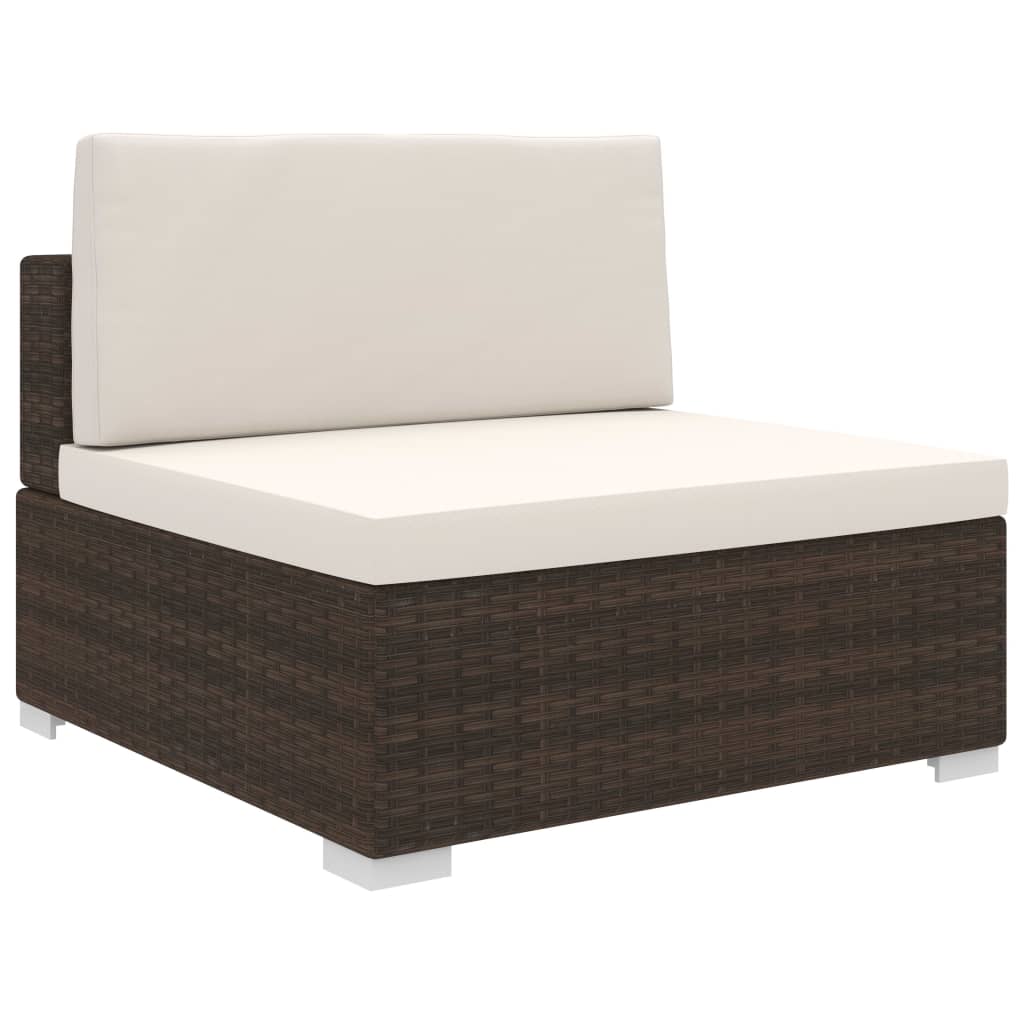 Seduta Centrale Modulare 1 pz con Cuscini in Polyrattan Marrone 46793