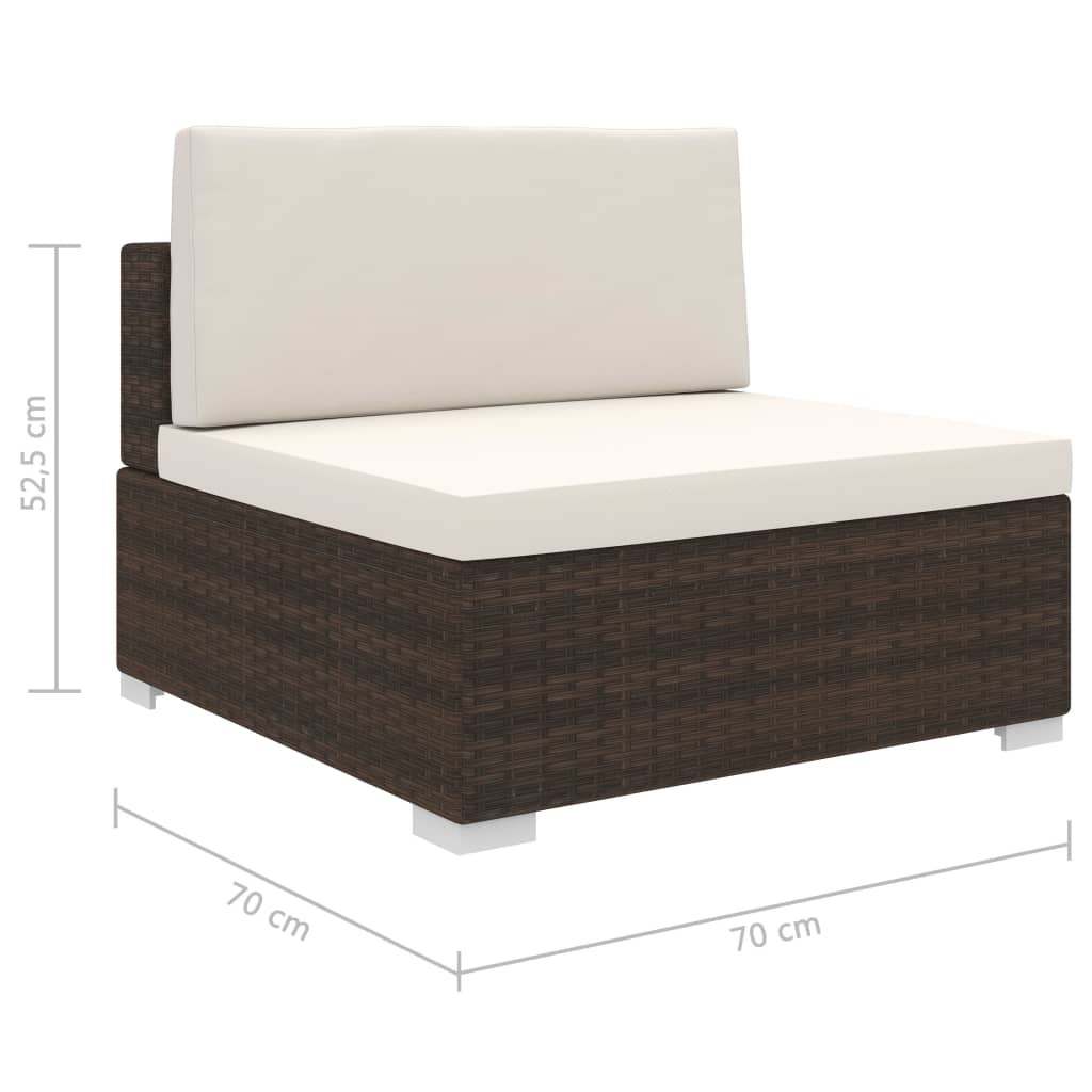 Seduta Centrale Modulare 1 pz con Cuscini in Polyrattan Marrone 46793