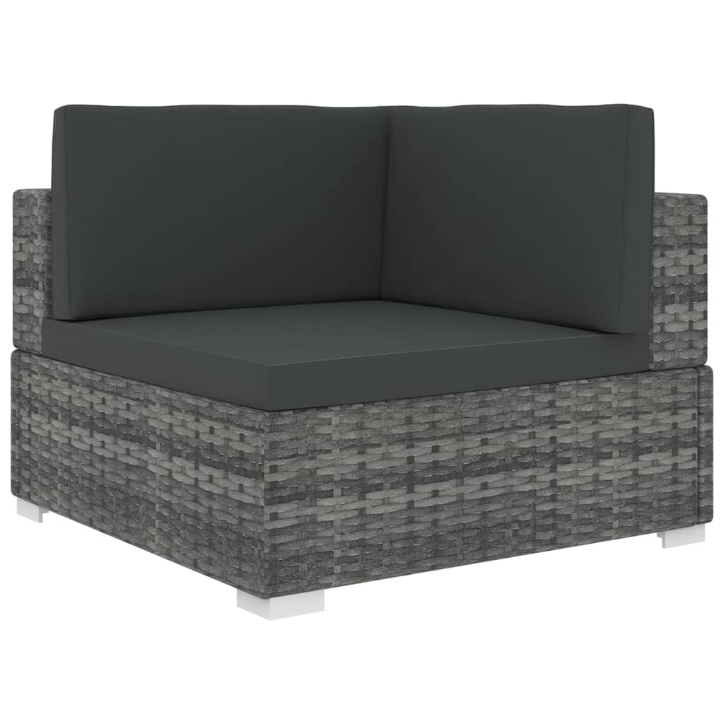 Poltrona Modulare ad Angolo 1 pz con Cuscini Polyrattan Grigio 46799