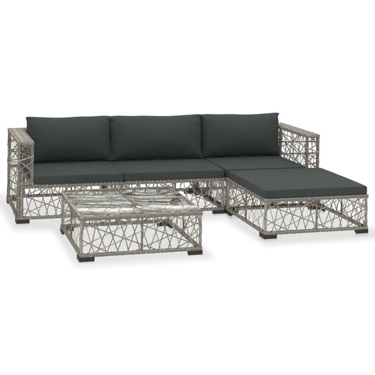 Set Divani da Giardino 5 pz con Cuscini in Polyrattan Grigio cod mxl 39349