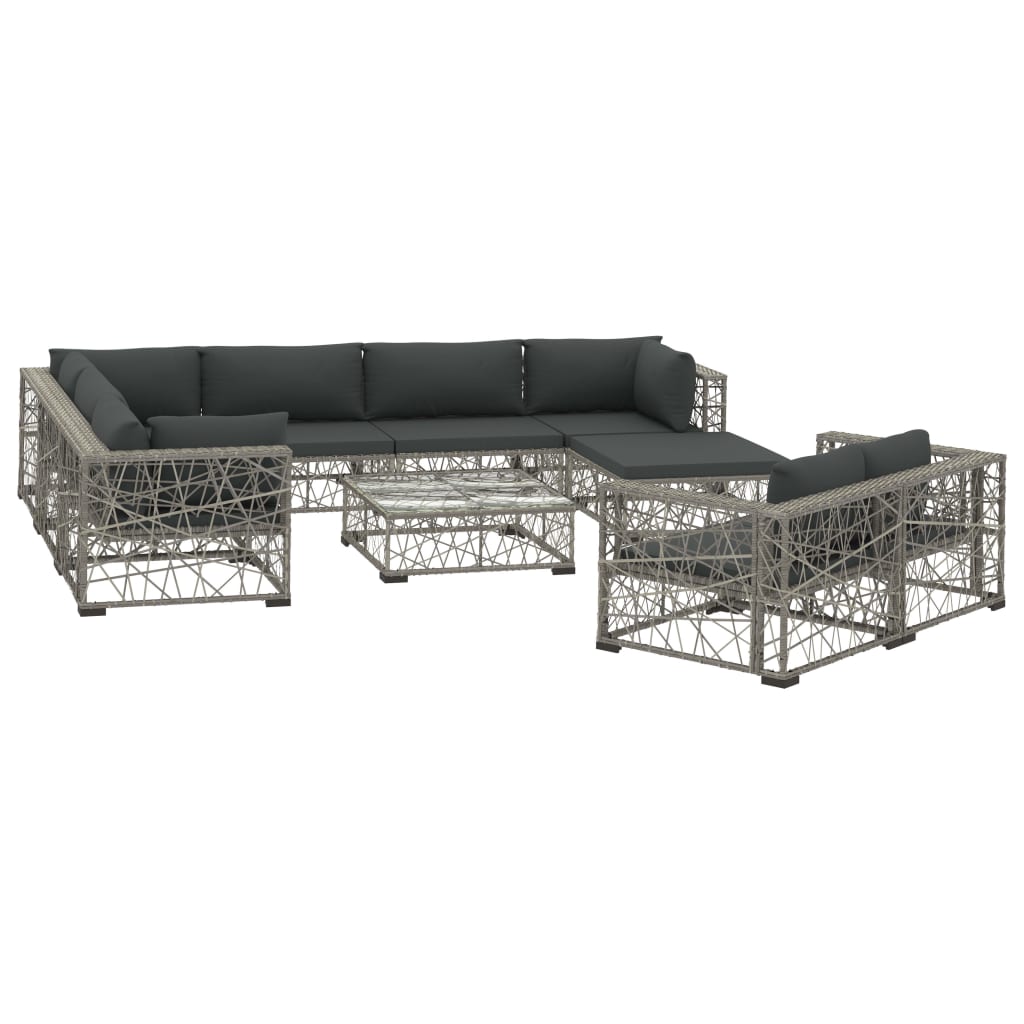 Set Divani da Giardino 10 pz con Cuscini in Polyrattan Grigio 46810