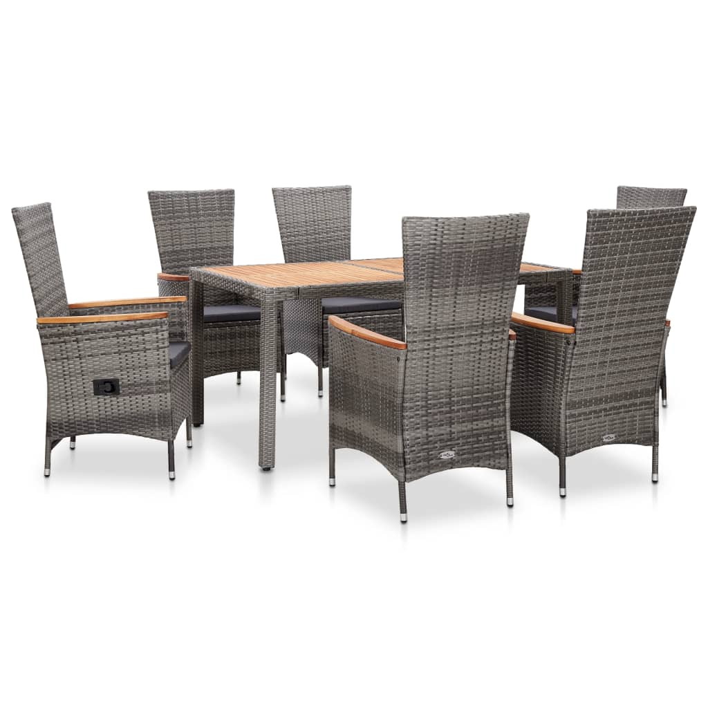 Set da Pranzo per Esterni 7 pz con Cuscini in Polyrattan Grigio 46039