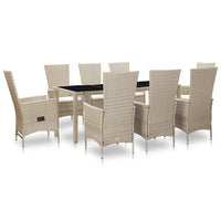 Set da Pranzo da Giardino 9 pz con Cuscini in Polyrattan Beige cod mxl 34597