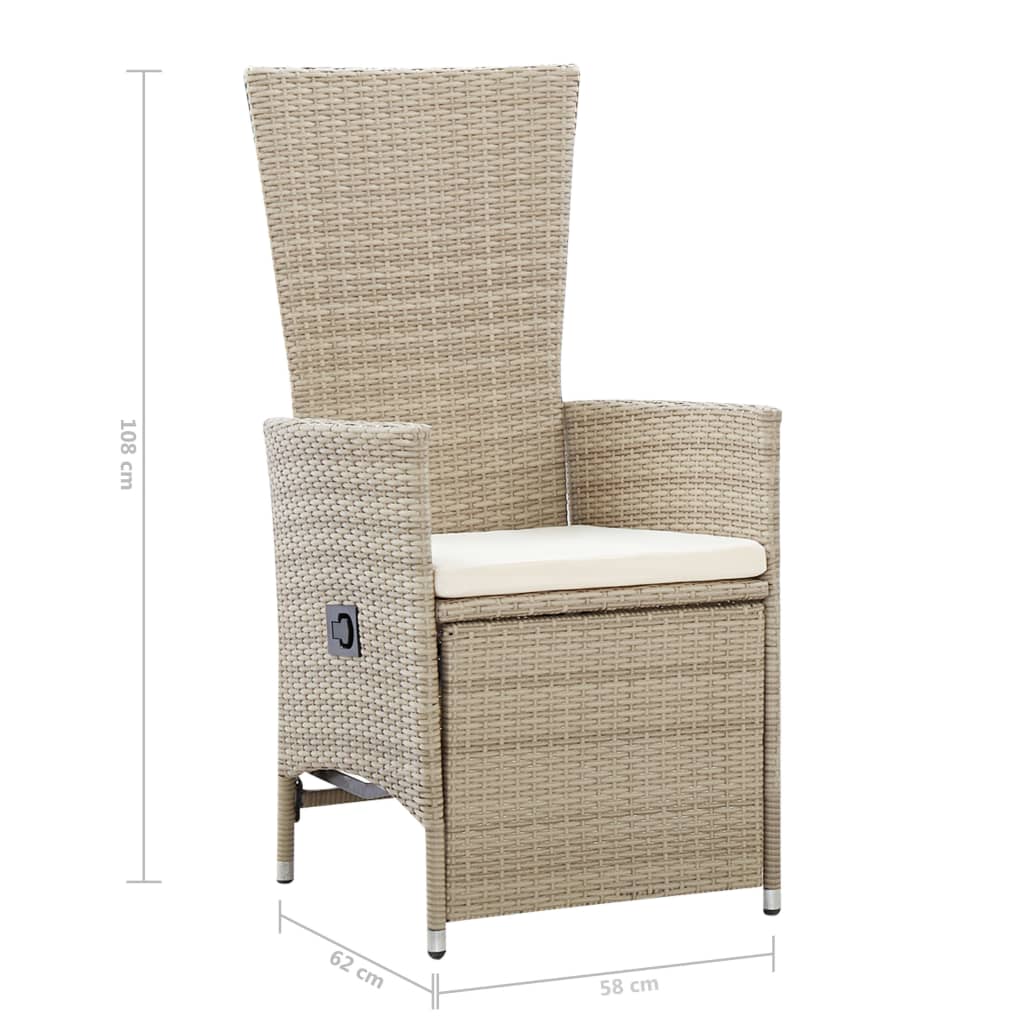 Sedie da Giardino Reclinabili 2 pz con Cuscini Polyrattan Beige 46046