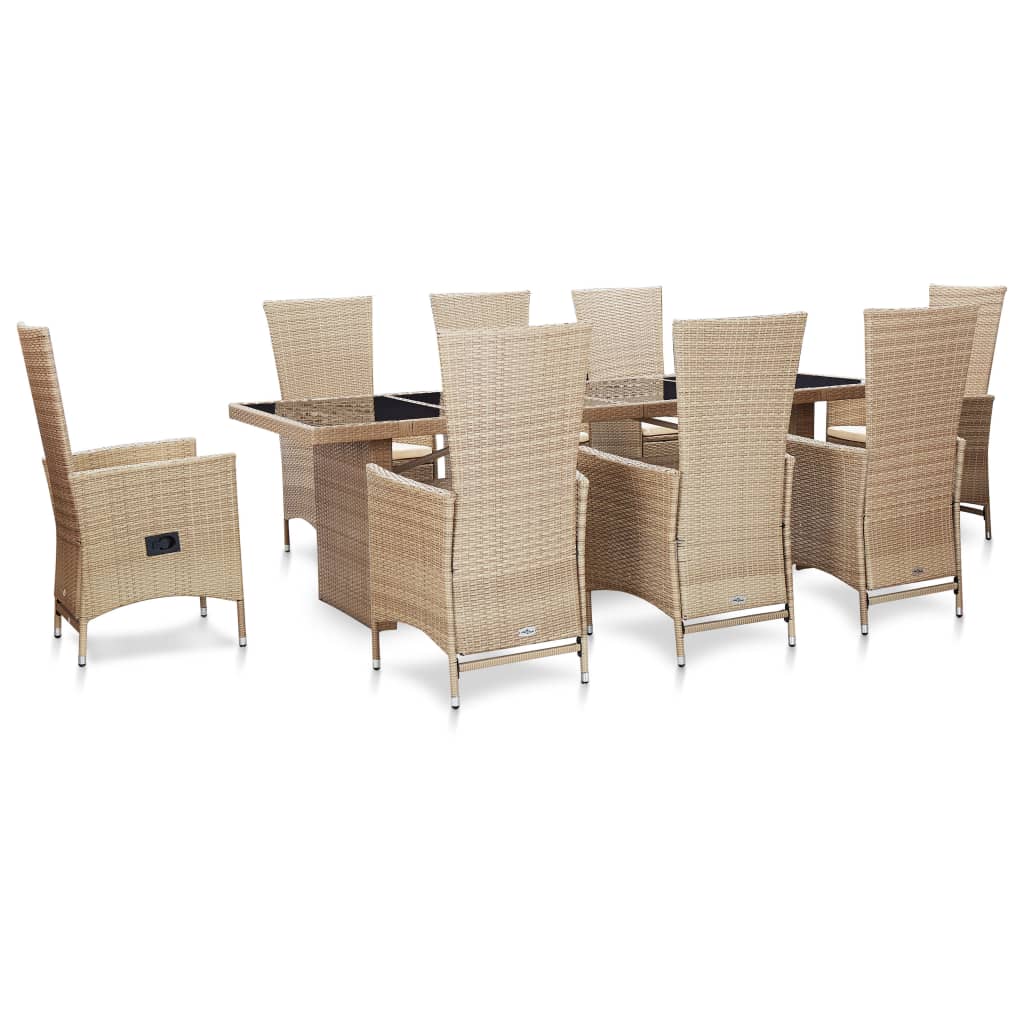 Set da Pranzo da Giardino 9 pz con Cuscini in Polyrattan Beige 46048