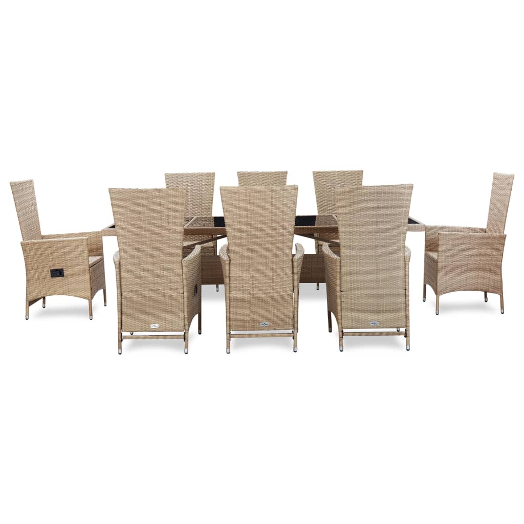 Set da Pranzo da Giardino 9 pz con Cuscini in Polyrattan Beige 46048