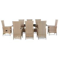 Set da Pranzo da Giardino 9 pz con Cuscini in Polyrattan Beige 46048