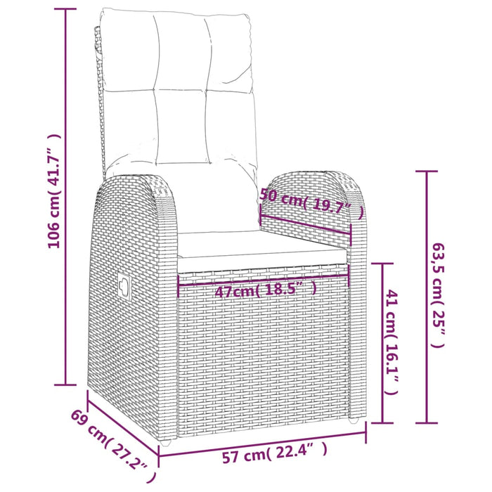 Sedie da Giardino Reclinabili 2 pz con Cuscini Polyrattan Nero 46065