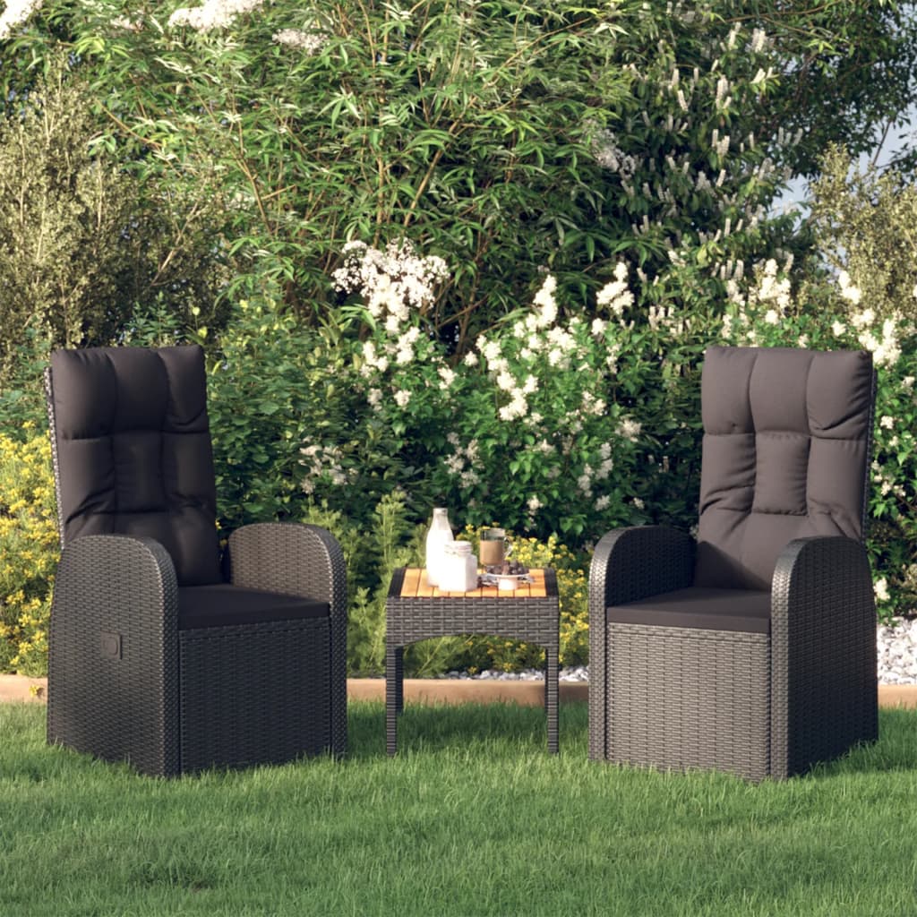 Sedie da Giardino Reclinabili 2 pz con Cuscini Polyrattan Nero 46065