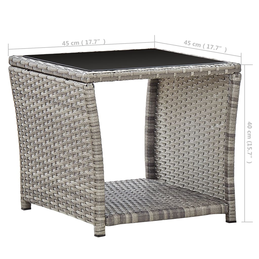 Tavolino da Caffè Grigio 45x45x40 cm in Polyrattan e Vetro 46068