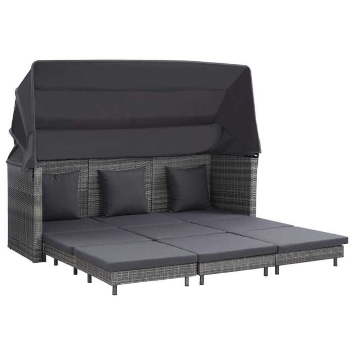 Divano Letto a 3 Posti Estendibile con Tetto Polyrattan Grigio 46077