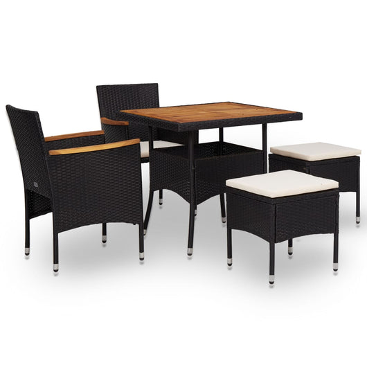 Set da Pranzo da Giardino 5 pz Nero in Polyrattan e Acacia 