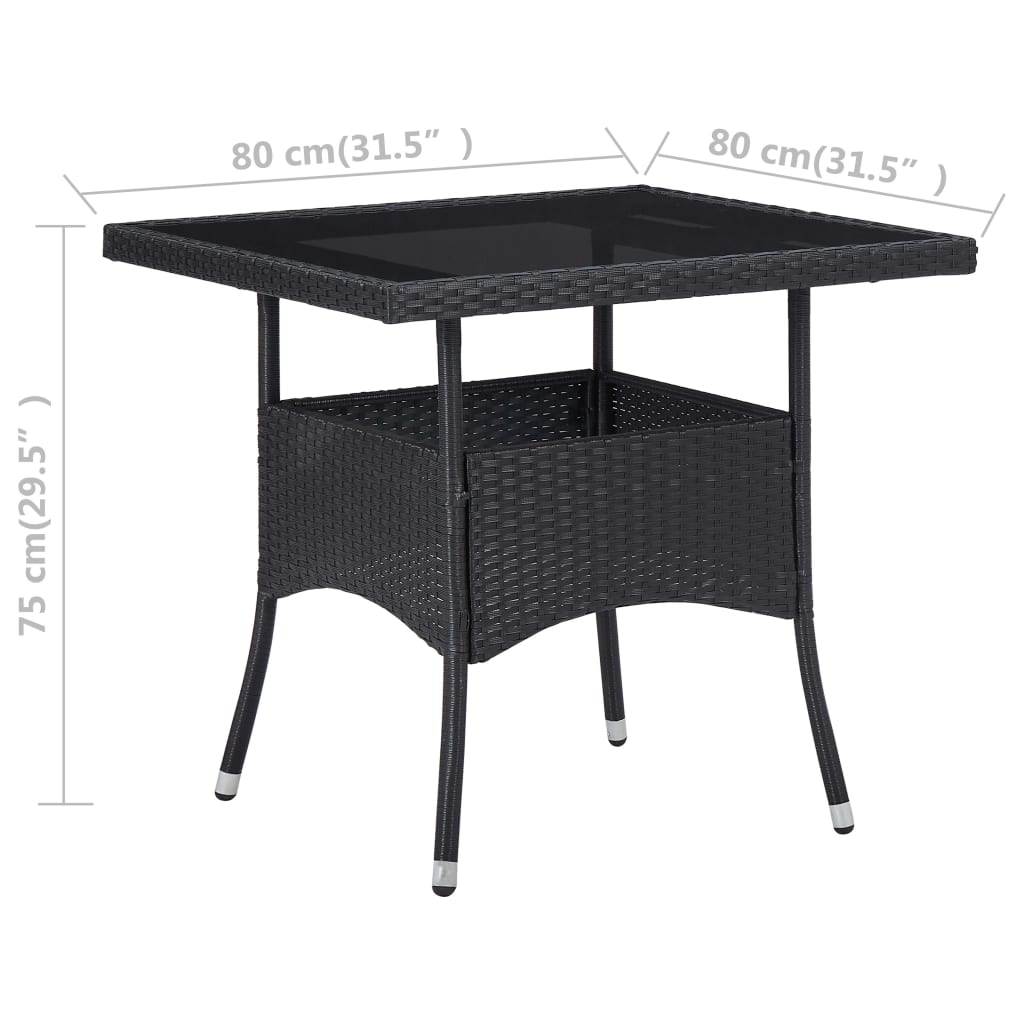 Tavolo da Pranzo per Giardino in Polyrattan Nero e Vetro cod mxl 34505