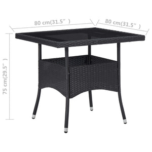 Tavolo da Pranzo per Giardino in Polyrattan Nero e Vetro 46177