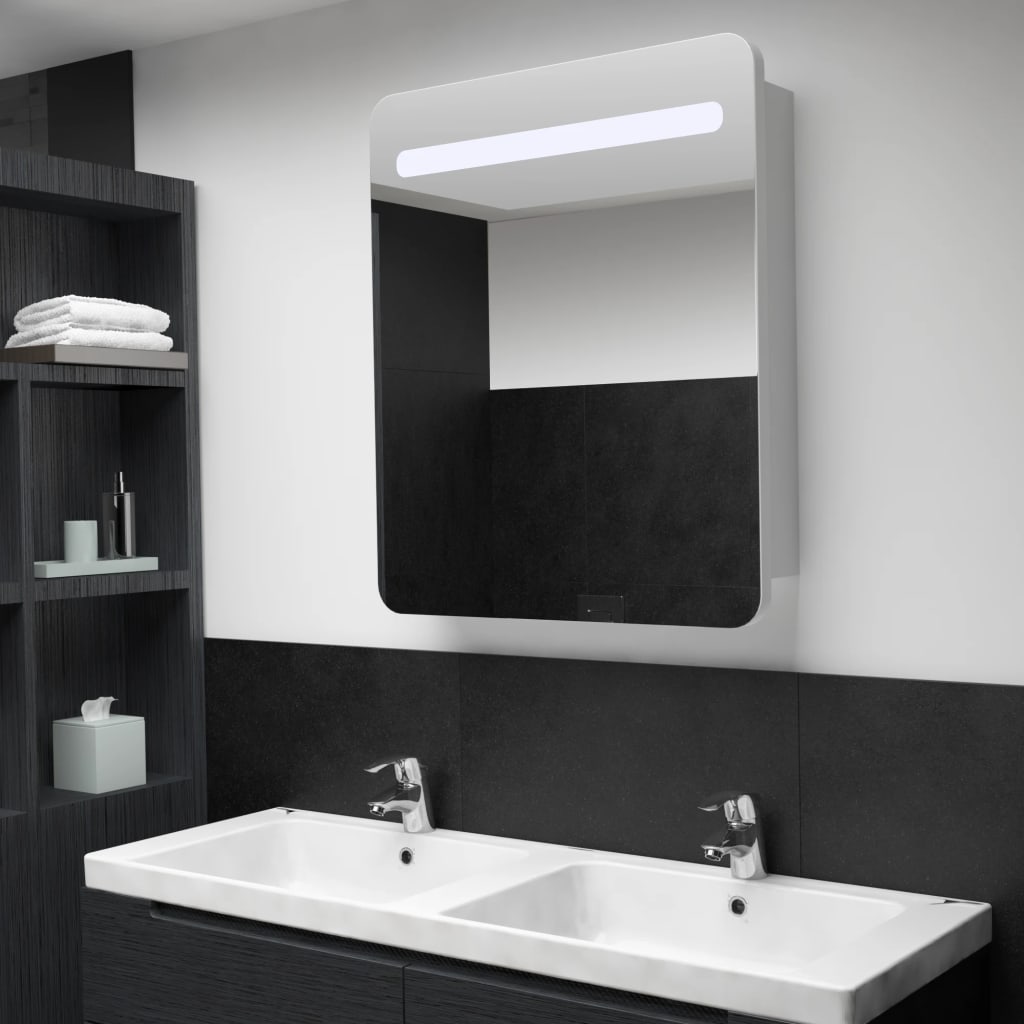 Armadietto Bagno con Specchio e LED 68x9x80 cm 285119