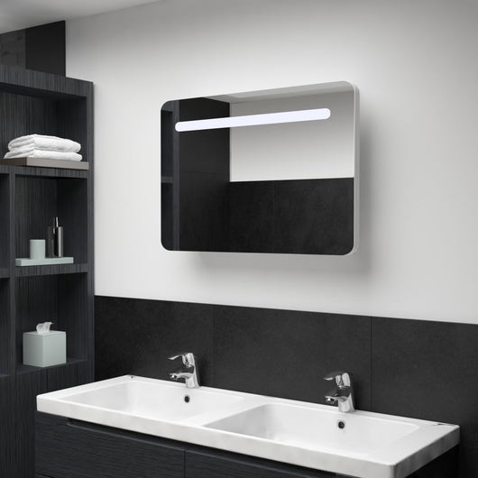 Armadietto Bagno con Specchio e LED 80x9,5x55 cm   cod mxl 73673