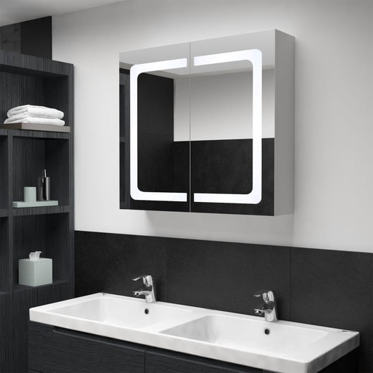 Armadietto Bagno con Specchio e LED 80x12,2x68 cm 285123