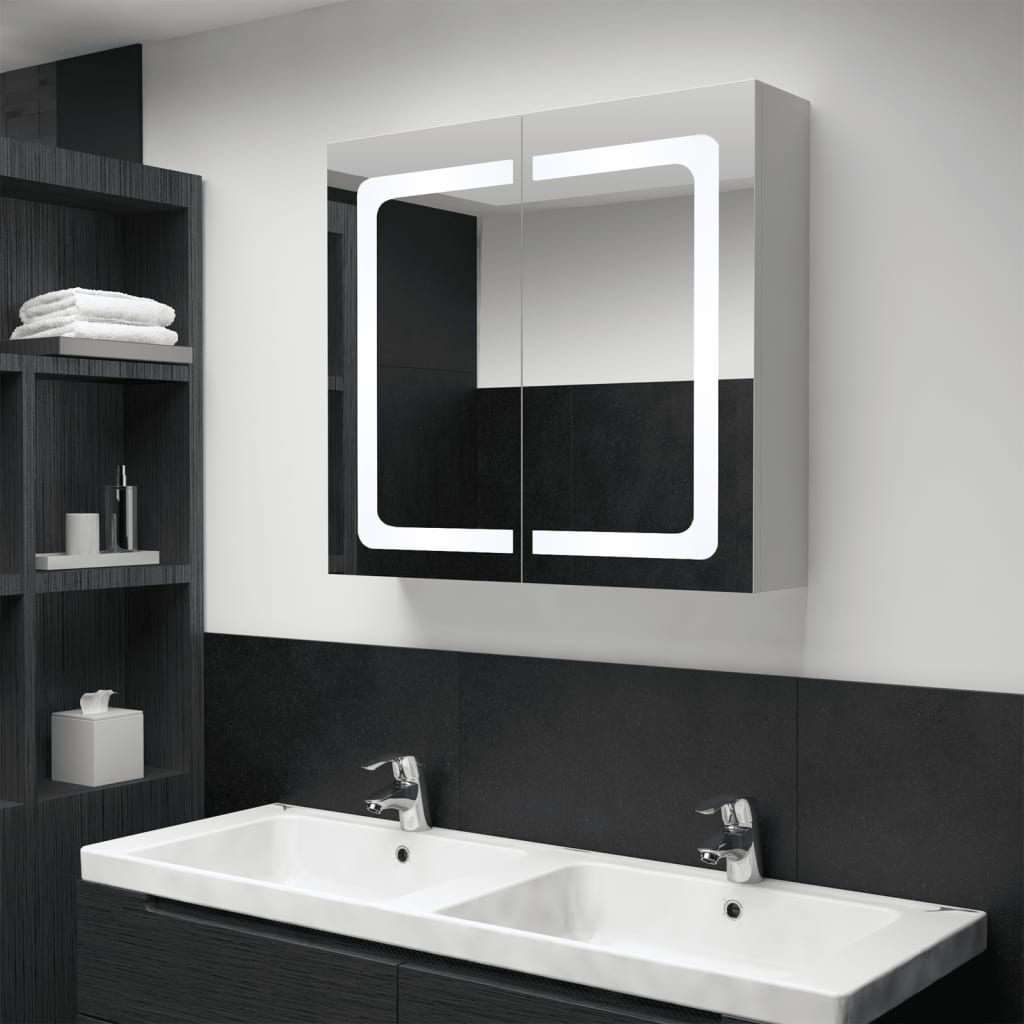 Armadietto Bagno con Specchio e LED 80x12,2x68 cmcod mxl 126856