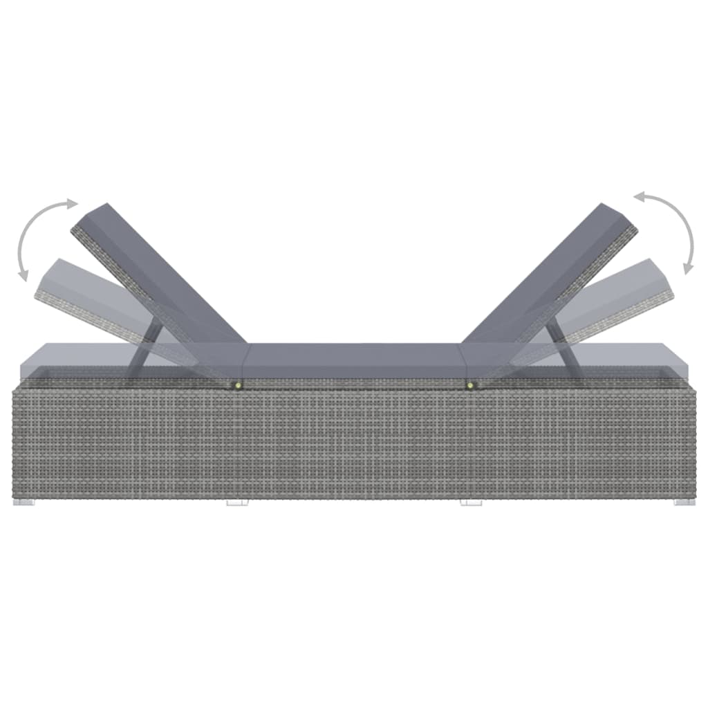 Lettino Prendisole con Cuscino in Polyrattan Grigio 46220