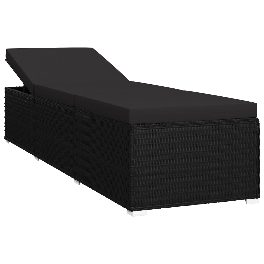 Lettino Prendisole con Cuscino in Polyrattan Nero cod mxl 9030