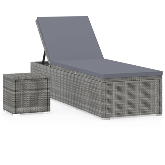 Lettino Prendisole con Cuscino e Tavolino in Polyrattan Grigio cod mxl 9393