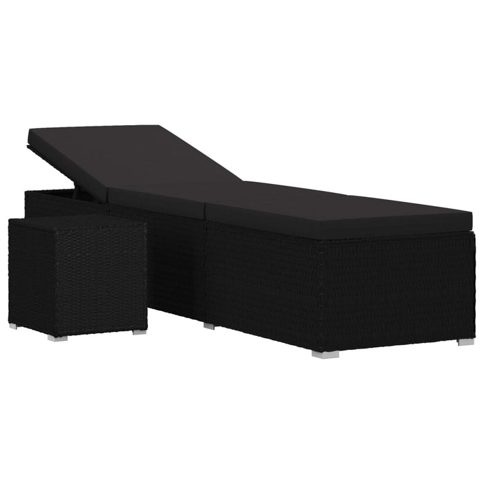 Lettino Prendisole con Cuscino e Tavolino in Polyrattan Nero cod mxl 23690