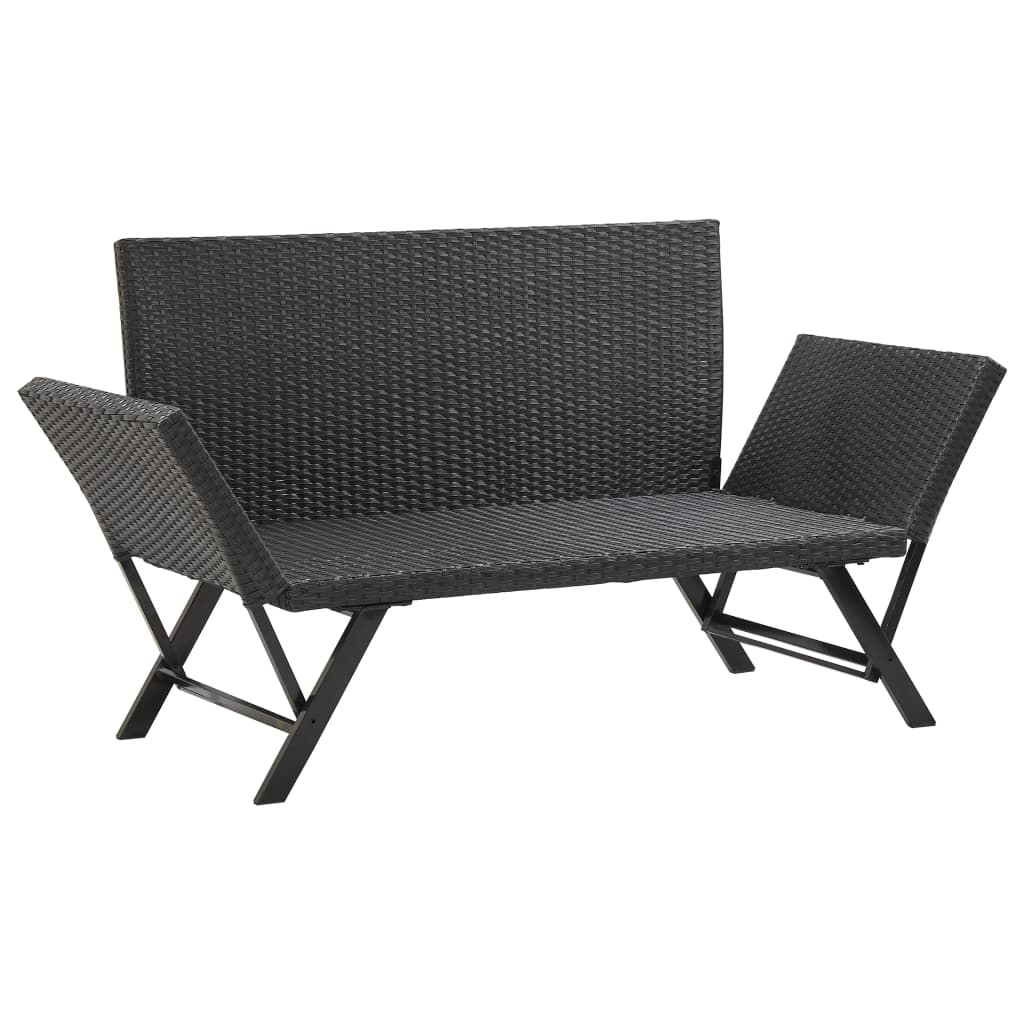 Panchina da Giardino con Cuscini 176 cm Nera in Polyrattan cod mxl 45662