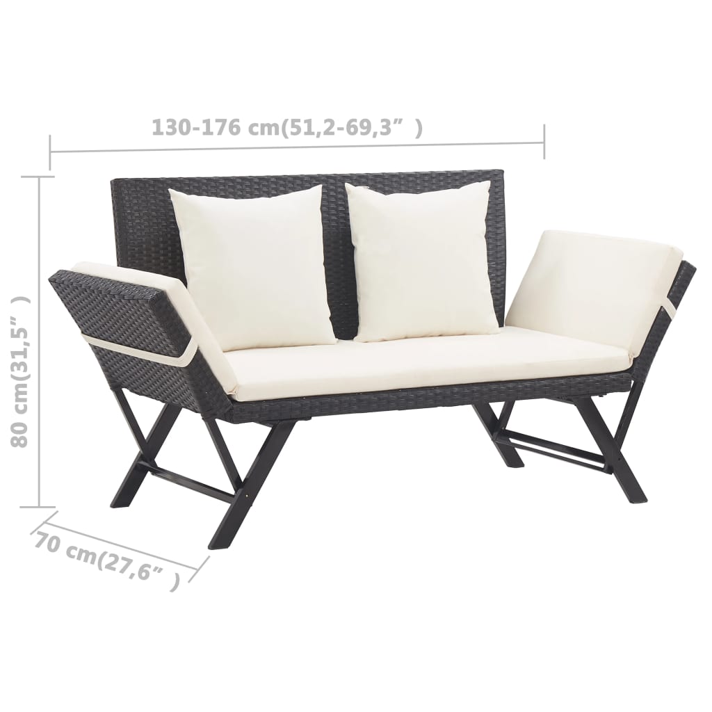 Panchina da Giardino con Cuscini 176 cm Nera in Polyrattan cod mxl 45662