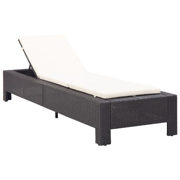 Lettino Prendisole con Cuscino Nero in Polyrattan 