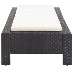 Lettino Prendisole con Cuscino Nero in Polyrattan 