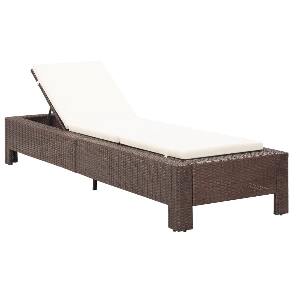 Lettino Prendisole con Cuscino Marrone in Polyrattan 46235