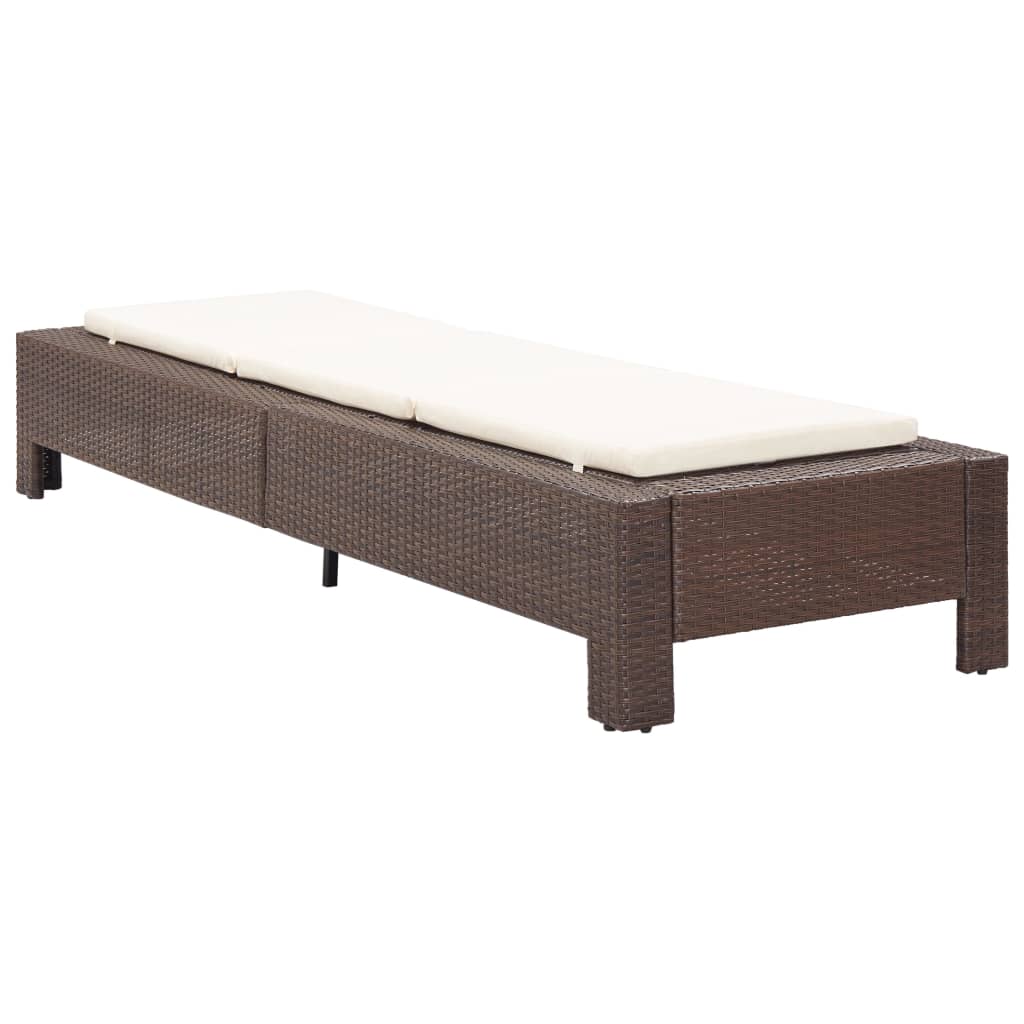 Lettino Prendisole con Cuscino Marrone in Polyrattan 46235