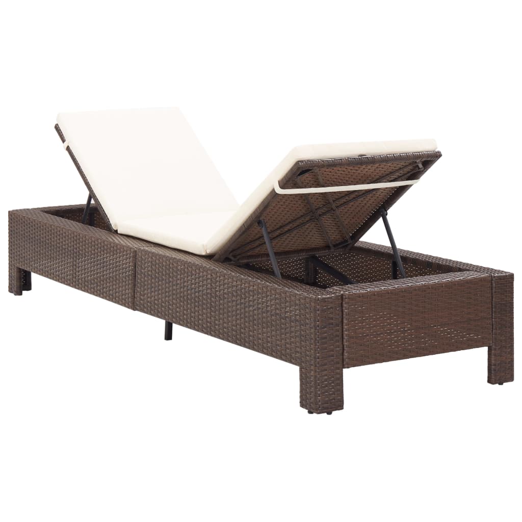 Lettino Prendisole con Cuscino Marrone in Polyrattan 46235