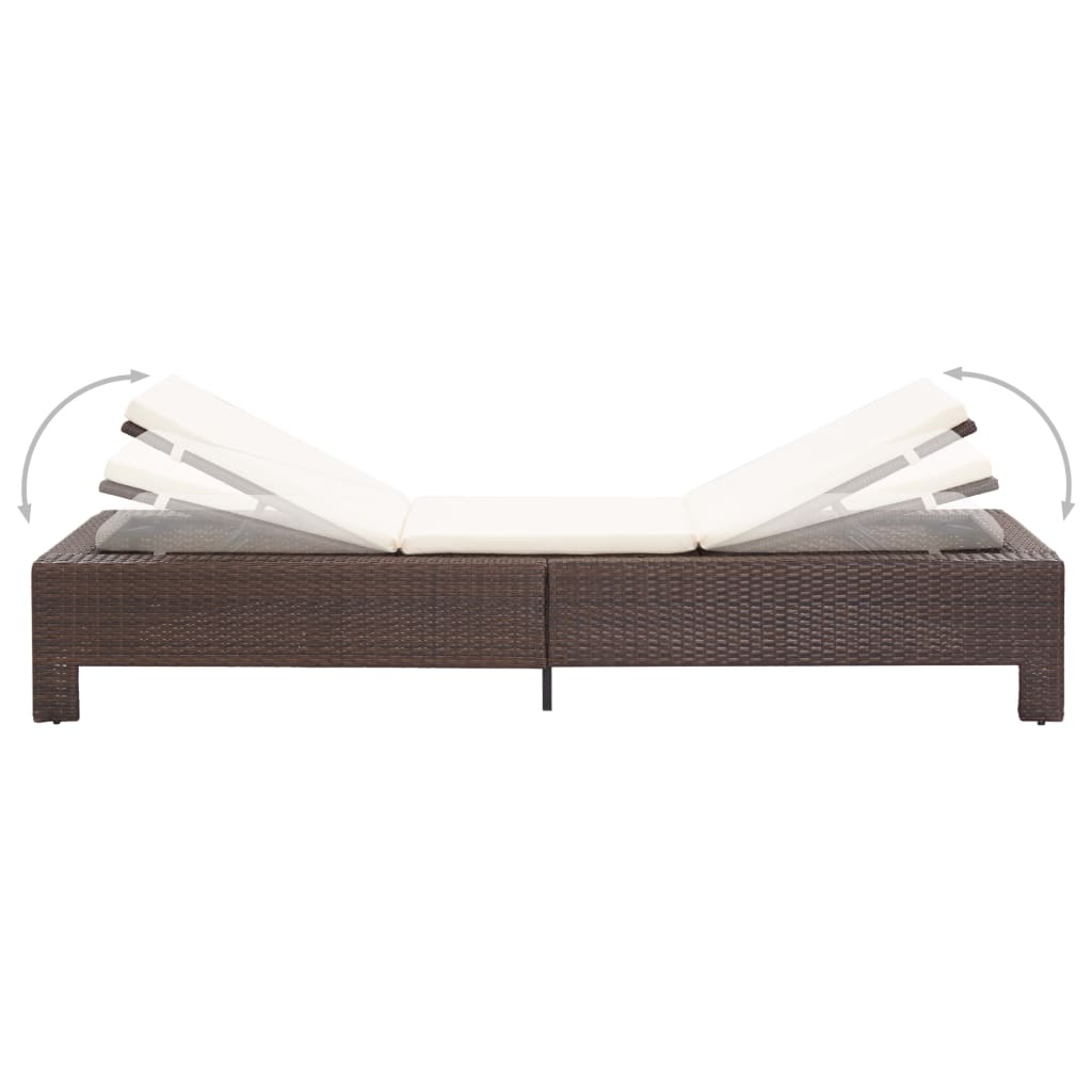 Lettino Prendisole con Cuscino Marrone in Polyrattan 46235