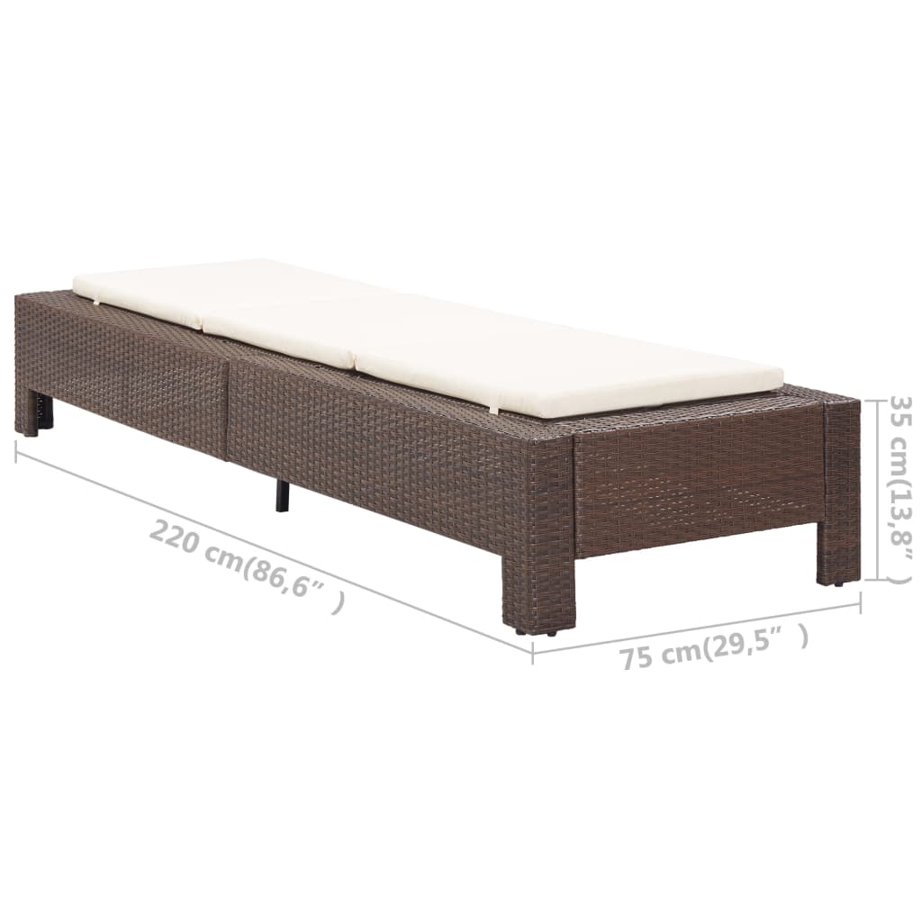 Lettino Prendisole con Cuscino Marrone in Polyrattan 46235