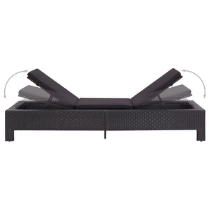 Lettino Prendisole con Cuscino Nero in Polyrattan 46237