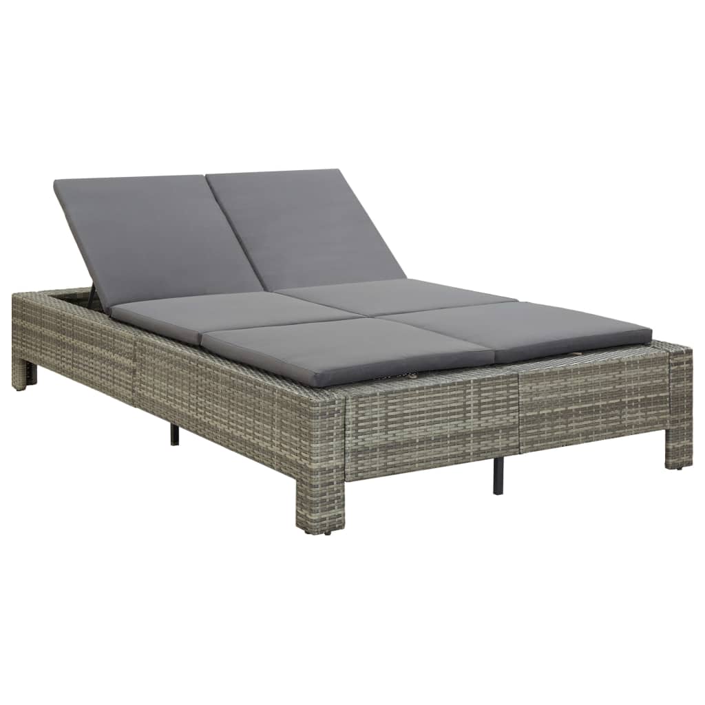 Lettino Prendisole a 2 Posti con Cuscino in Polyrattan Grigio cod mxl 64897