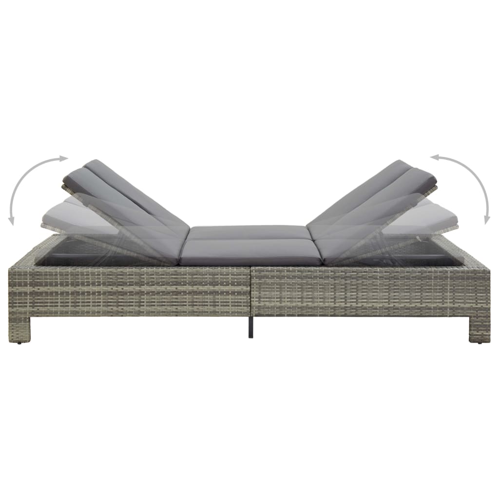 Lettino Prendisole a 2 Posti con Cuscino in Polyrattan Grigio cod mxl 64897