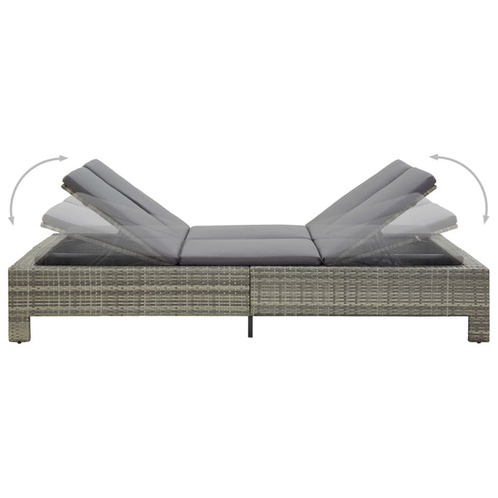 Lettino Prendisole a 2 Posti con Cuscino in Polyrattan Grigio 46240