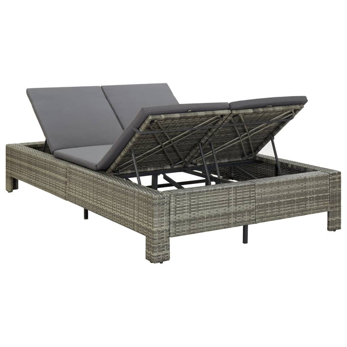 Lettino Prendisole a 2 Posti con Cuscino in Polyrattan Grigio cod mxl 64897