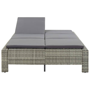 Lettino Prendisole a 2 Posti con Cuscino in Polyrattan Grigio 46240