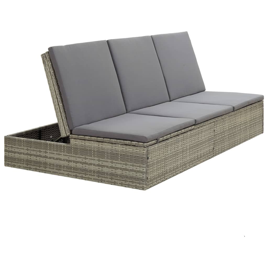 Lettino Prendisole Trasformabile con Cuscino Polyrattan Grigio cod mxl 65726