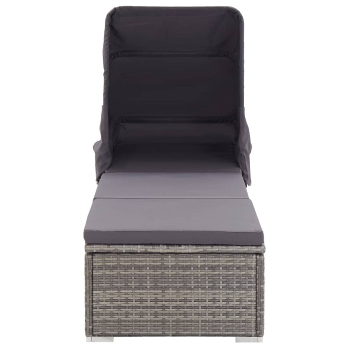 Lettino Prendisole con Tettuccio e Cuscino in Polyrattan Grigio 46248