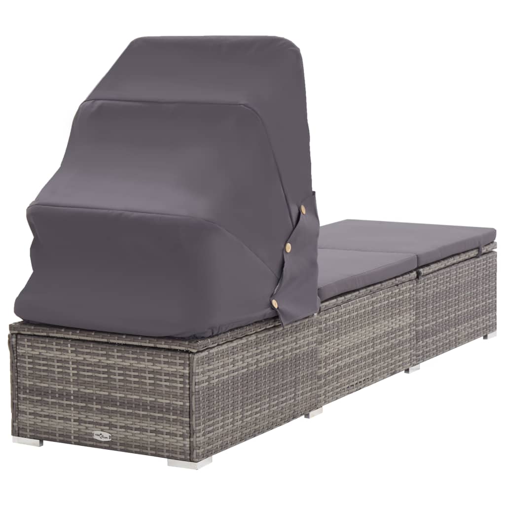 Lettino Prendisole con Tettuccio e Cuscino in Polyrattan Grigio 46248