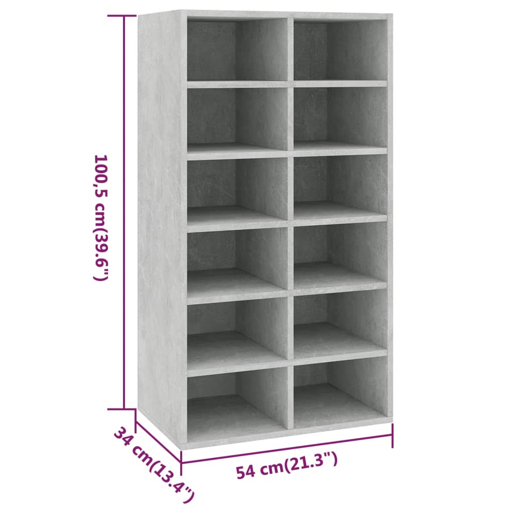 Scarpiera Grigio Cemento 54x34x100,5 cm in Legno Multistrato 800400