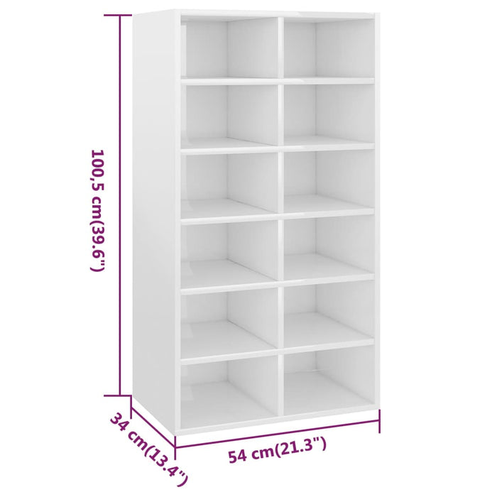 Scarpiera Bianco Lucido 54x34x100,5 cm in Legno Multistrato cod mxl 53674