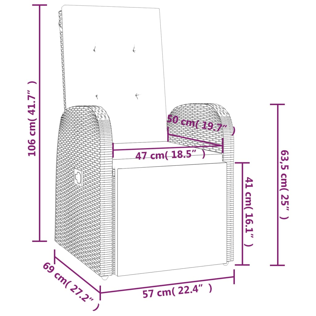 Sedie da Giardino Reclinabili 2 pz e Cuscini Polyrattan Grigio 47677