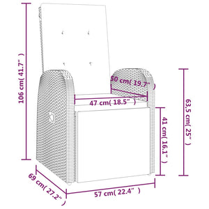 Sedie da Giardino Reclinabili 2 pz e Cuscini Polyrattan Grigio 47677